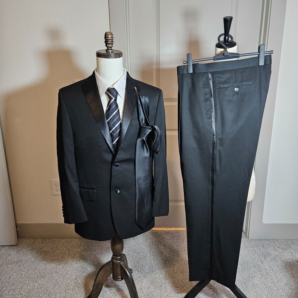 Madison 38R 2PC‎ Tuxedo Men Pants 36 x 29 Pleated Front Black
